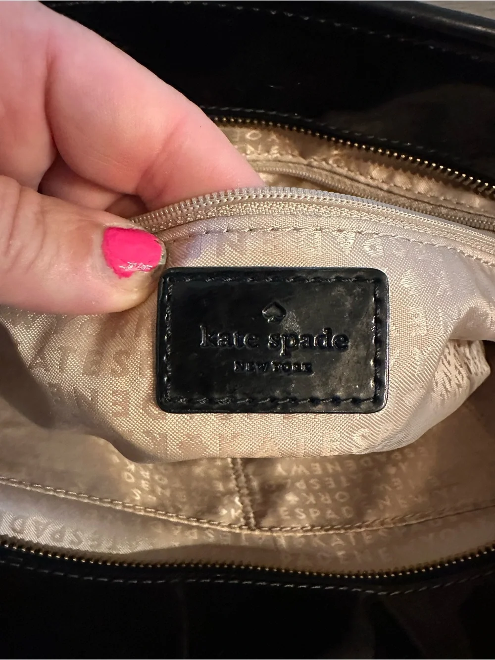kate spade Black Patent Shoulder Tote with Perforated Pattern